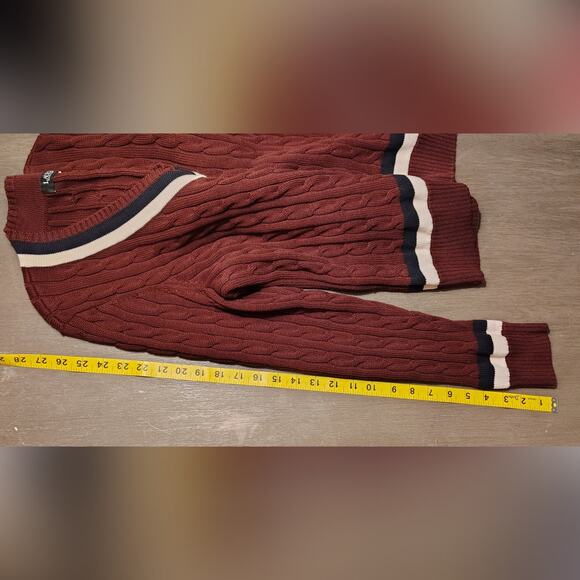 Ralph Lauren Cable-Knit Cotton Cricket Sweater XXL Burgundy, Crest Logo, Preppy - Picture 8 of 15
